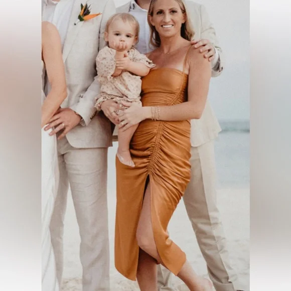 Shona Joy | Dresses | Shona Joy Burnt Orange Slip Dress With Roughing |  Poshmark